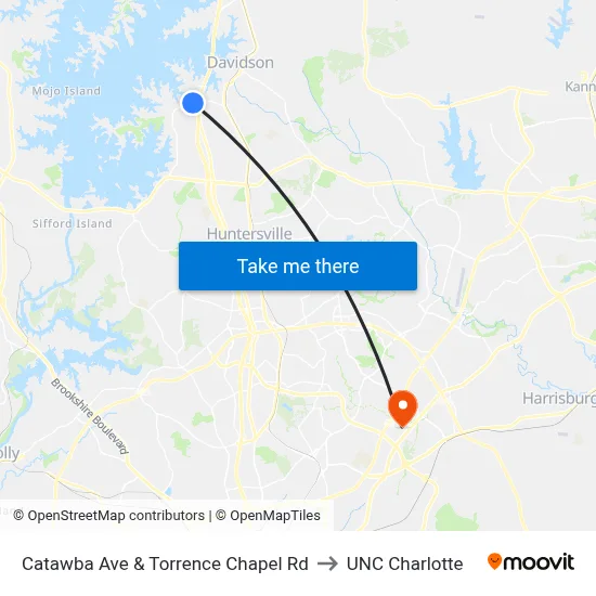 Catawba Ave & Torrence Chapel Rd to UNC Charlotte map