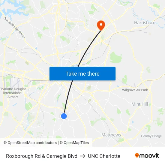 Roxborough Rd & Carnegie Blvd to UNC Charlotte map