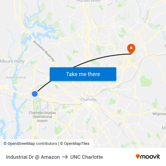 Industrial Dr @ Amazon to UNC Charlotte map