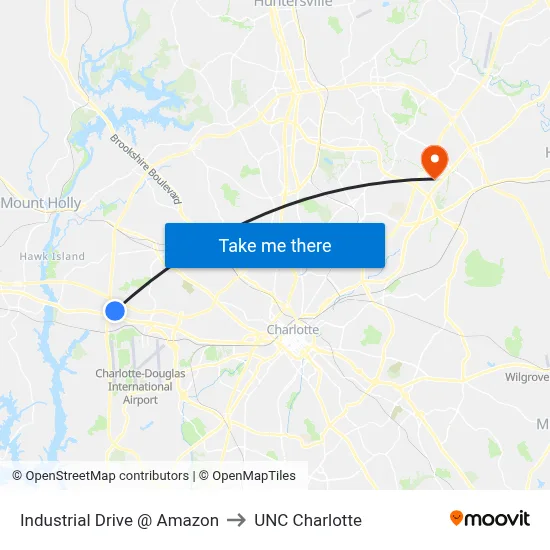 Industrial Drive @ Amazon to UNC Charlotte map
