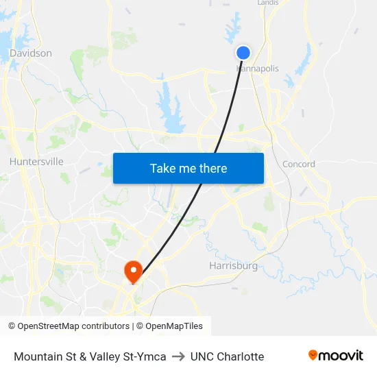 Mountain St & Valley St-Ymca to UNC Charlotte map