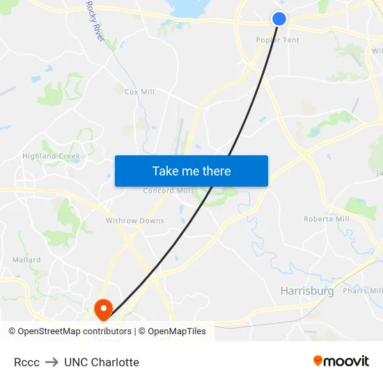 Rccc to UNC Charlotte map