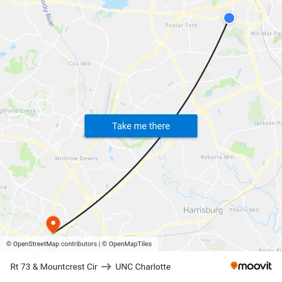 Rt 73 & Mountcrest Cir to UNC Charlotte map
