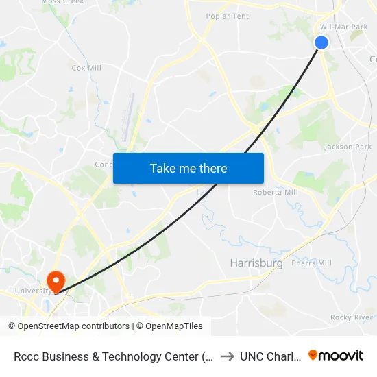 Rccc Business & Technology Center (Inbound) to UNC Charlotte map