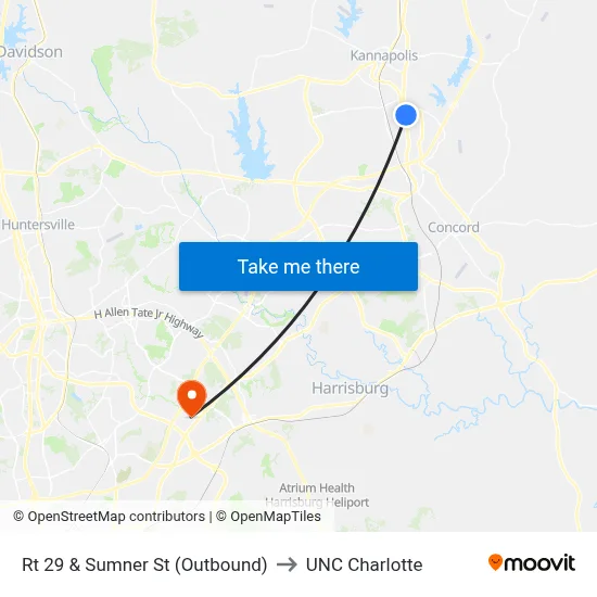Rt 29 & Sumner St (Outbound) to UNC Charlotte map