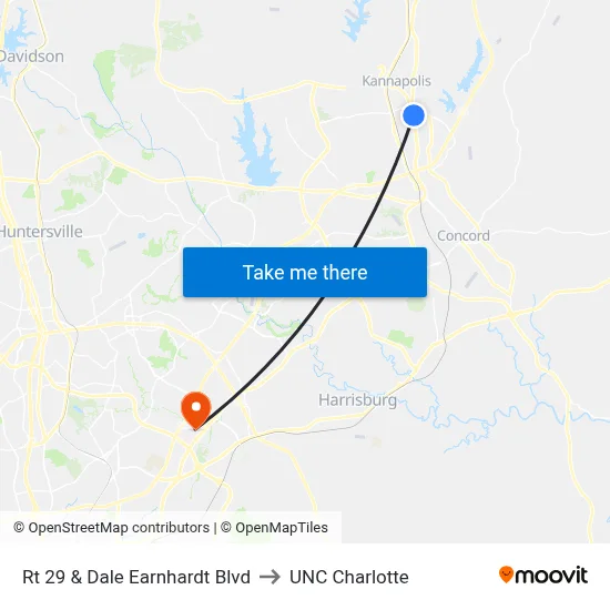 Rt 29 & Dale Earnhardt Blvd to UNC Charlotte map
