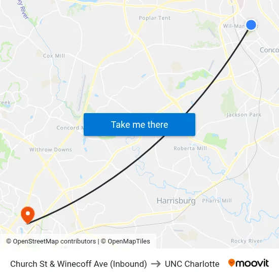 Church St & Winecoff Ave (Inbound) to UNC Charlotte map