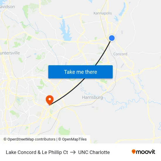Lake Concord & Le Phillip Ct to UNC Charlotte map