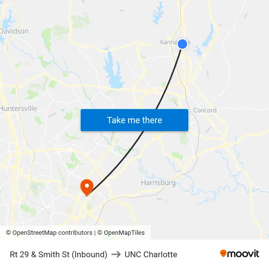 Rt 29 & Smith St (Inbound) to UNC Charlotte map