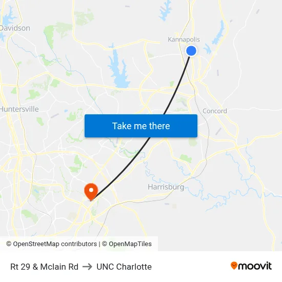 Rt 29 & Mclain Rd to UNC Charlotte map