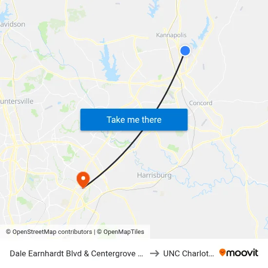 Dale Earnhardt Blvd & Centergrove Rd to UNC Charlotte map
