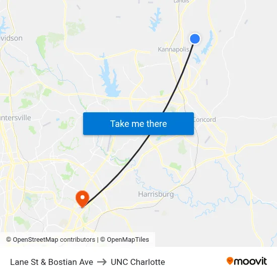 Lane St & Bostian Ave to UNC Charlotte map