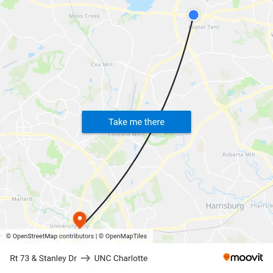 Rt 73 & Stanley Dr to UNC Charlotte map