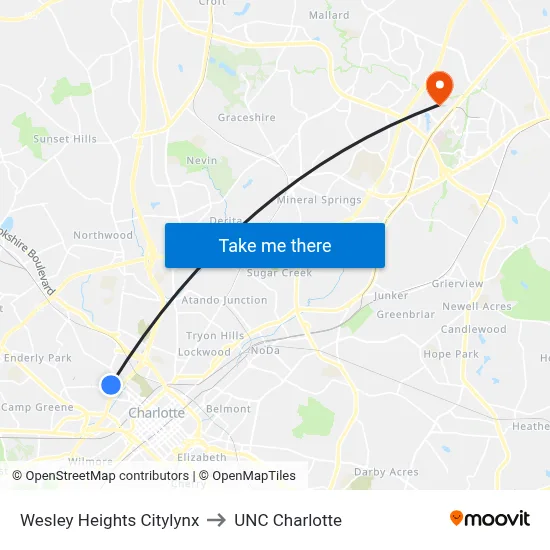 Wesley Heights Citylynx to UNC Charlotte map