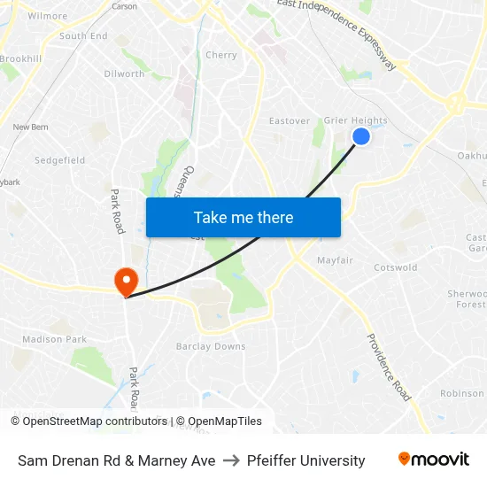 Sam Drenan Rd & Marney Ave to Pfeiffer University map
