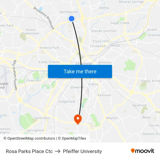Rosa Parks Place Ctc to Pfeiffer University map