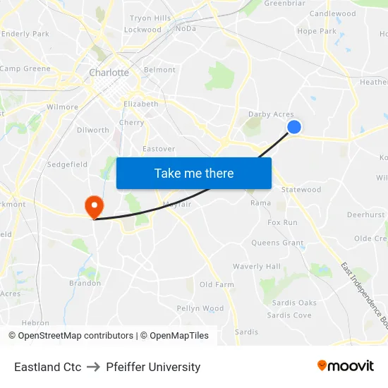 Eastland Ctc to Pfeiffer University map