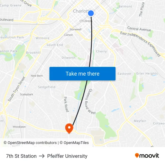 7th St Station to Pfeiffer University map