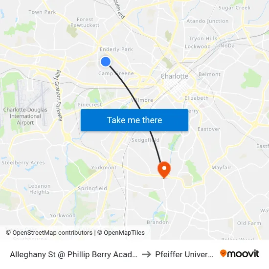 Alleghany St @ Phillip Berry Academy to Pfeiffer University map