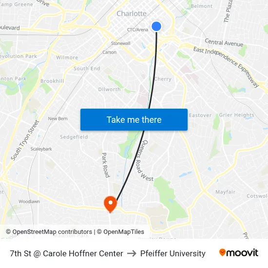 7th St @ Carole Hoffner Center to Pfeiffer University map