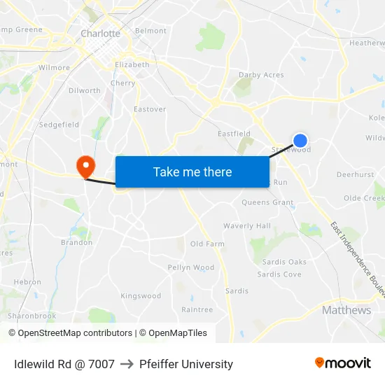 Idlewild Rd @ 7007 to Pfeiffer University map