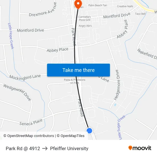 Park Rd @ 4912 to Pfeiffer University map