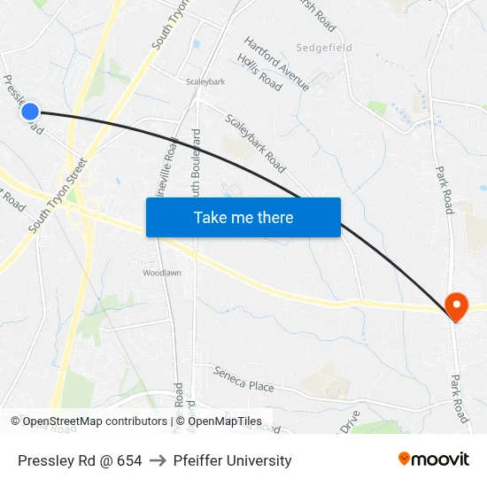 Pressley Rd @ 654 to Pfeiffer University map