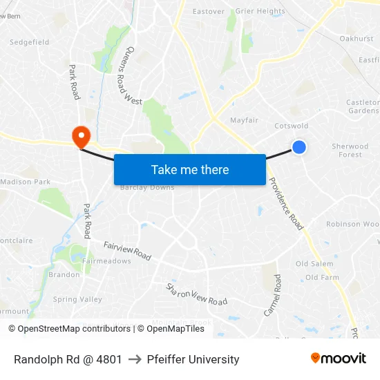 Randolph Rd @ 4801 to Pfeiffer University map