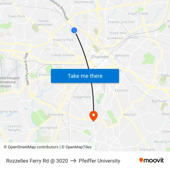 Rozzelles Ferry Rd @ 3020 to Pfeiffer University map