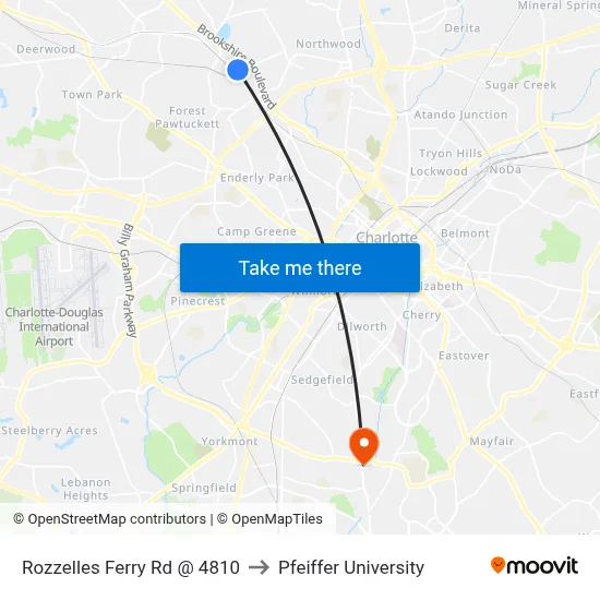 Rozzelles Ferry Rd @ 4810 to Pfeiffer University map