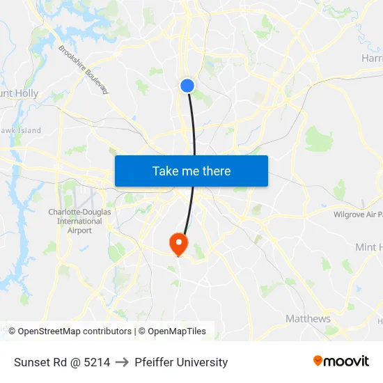 Sunset Rd @ 5214 to Pfeiffer University map