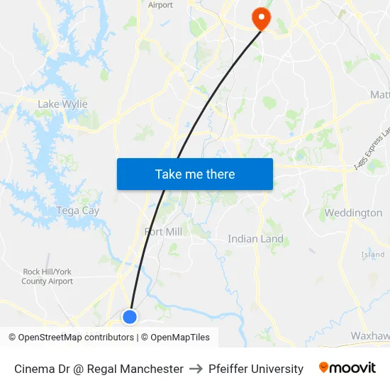 Cinema Dr @ Regal Manchester to Pfeiffer University map