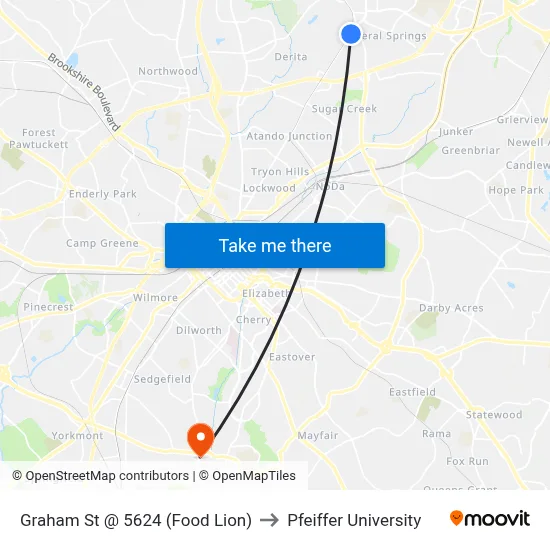 Graham St @ 5624 (Food Lion) to Pfeiffer University map