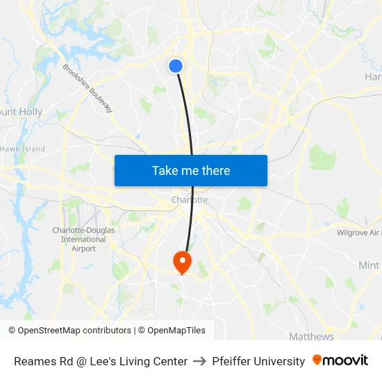 Reames Rd @ Lee's Living Center to Pfeiffer University map