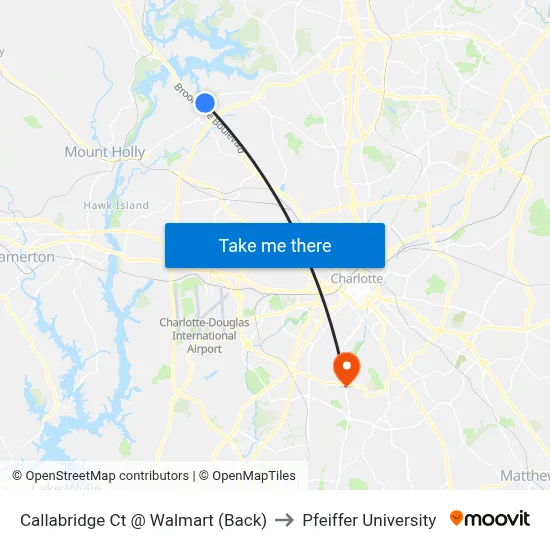 Callabridge Ct @ Walmart (Back) to Pfeiffer University map