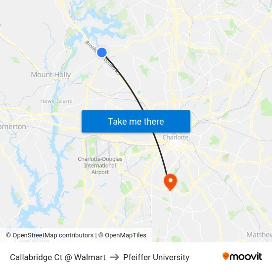 Callabridge Ct @ Walmart to Pfeiffer University map