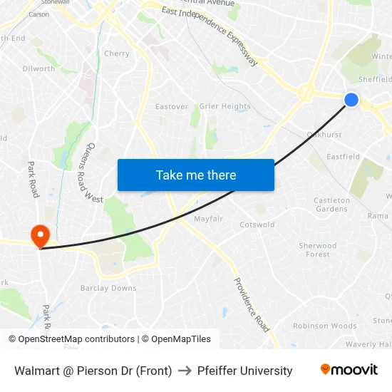 Walmart @ Pierson Dr (Front) to Pfeiffer University map