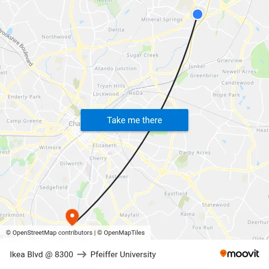 Ikea Blvd @ 8300 to Pfeiffer University map