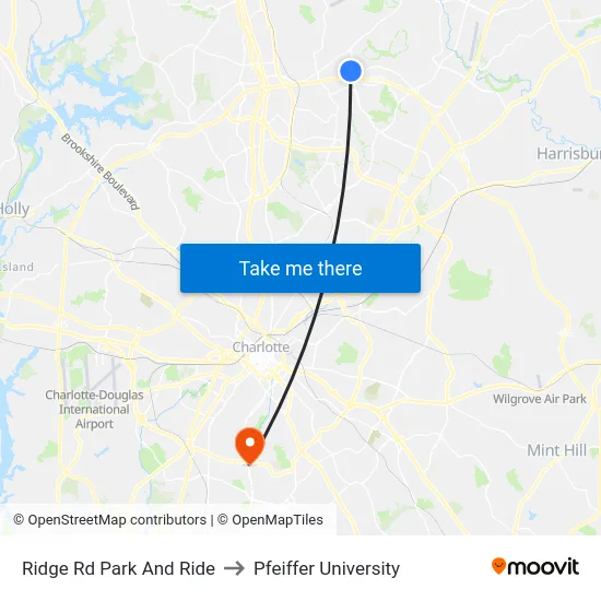Ridge Rd Park And Ride to Pfeiffer University map