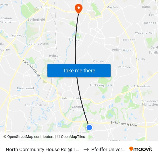 North Community House Rd @ 11605 to Pfeiffer University map