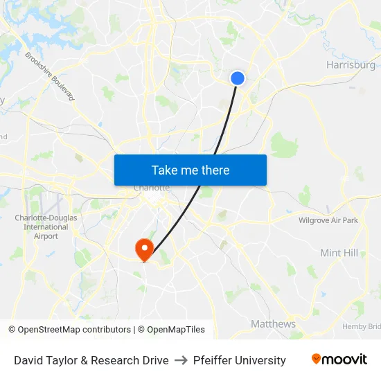 David Taylor & Research Drive to Pfeiffer University map