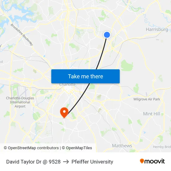David Taylor Dr @ 9528 to Pfeiffer University map
