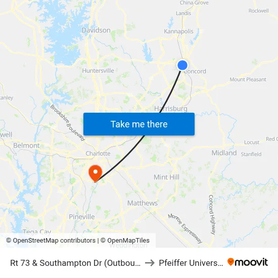 Rt 73 & Southampton Dr (Outbound) to Pfeiffer University map