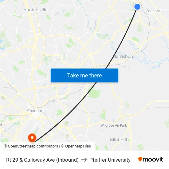 Rt 29 & Calloway Ave (Inbound) to Pfeiffer University map