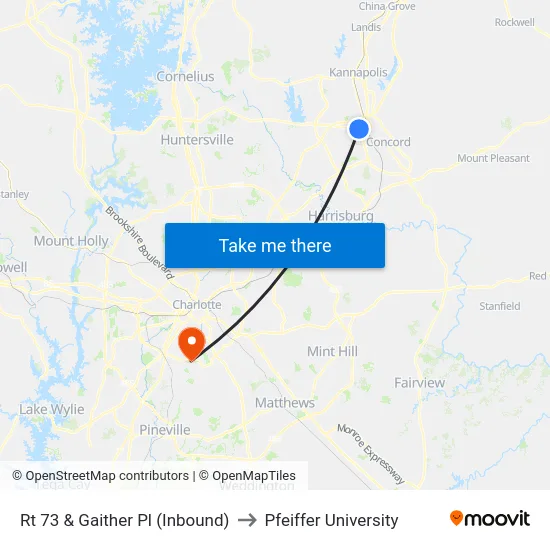 Rt 73 & Gaither Pl (Inbound) to Pfeiffer University map