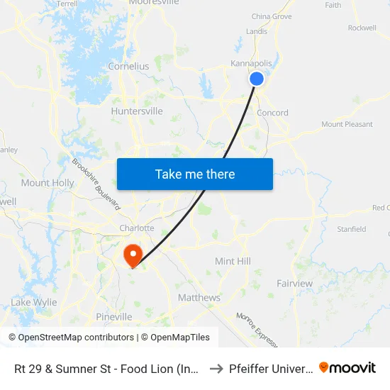 Rt 29 & Sumner St - Food Lion (Inbound) to Pfeiffer University map