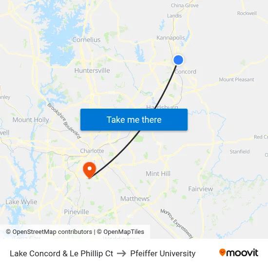 Lake Concord & Le Phillip Ct to Pfeiffer University map