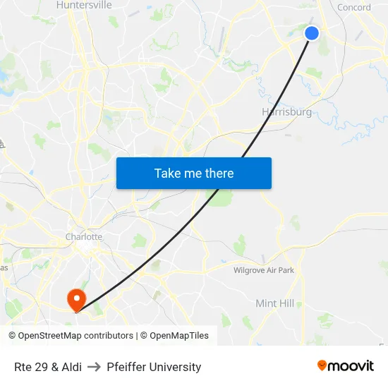 Rte 29 & Aldi to Pfeiffer University map