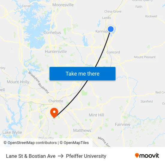 Lane St & Bostian Ave to Pfeiffer University map
