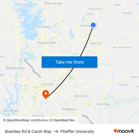 Brantley Rd & Carsil Way to Pfeiffer University map